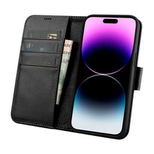 Заредете изображение във визуализатора на галерията – iCarer Wallet Case 2in1 iPhone 14 Pro Max Leather Flip Cover Anti-RFID black (WMI14220728-BK) - TopMag
