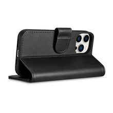 Заредете изображение във визуализатора на галерията – iCarer Wallet Case 2in1 iPhone 14 Pro Max Leather Flip Cover Anti-RFID black (WMI14220728-BK) - TopMag
