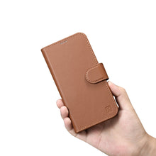 Заредете изображение във визуализатора на галерията – iCarer Wallet Case 2in1 iPhone 14 Pro Max Leather Flip Cover Anti-RFID Brown (WMI14220728-BN) - TopMag
