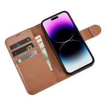 Заредете изображение във визуализатора на галерията – iCarer Wallet Case 2in1 iPhone 14 Pro Max Leather Flip Cover Anti-RFID Brown (WMI14220728-BN) - TopMag
