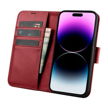 Заредете изображение във визуализатора на галерията – iCarer Wallet Case 2in1 iPhone 14 Pro Max Leather Flip Cover Anti-RFID red (WMI14220728-RD) - TopMag
