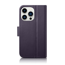 Заредете изображение във визуализатора на галерията – iCarer Wallet Case 2in1 for iPhone 14 Pro Max Leather Flip Cover Anti-RFID dark purple (WMI14220728-DP) - TopMag
