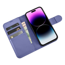 Заредете изображение във визуализатора на галерията – iCarer Wallet Case 2in1 iPhone 14 Pro Max Flip Leather Cover Anti-RFID Light Violet (WMI14220728-LP) - TopMag
