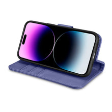 Заредете изображение във визуализатора на галерията – iCarer Wallet Case 2in1 iPhone 14 Pro Max Flip Leather Cover Anti-RFID Light Violet (WMI14220728-LP) - TopMag
