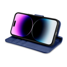 Заредете изображение във визуализатора на галерията – iCarer Wallet Case 2in1 iPhone 14 Pro Max Leather Flip Cover Anti-RFID blue (WMI14220728-BU) - TopMag
