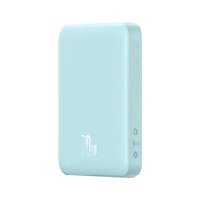 Заредете изображение във визуализатора на галерията – Baseus Magnetic Mini fast charging mini power bank 10000mAh 20W blue + cable Type-C - Type-C 60W (20V / 3A) 0.5m white (PPCX030003) - TopMag
