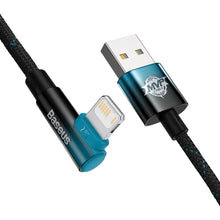 Заредете изображение във визуализатора на галерията – Baseus MVP 2 Elbow angled cable with side USB / Lightning 2m 2.4A blue (CAVP000121) - TopMag

