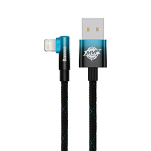 Заредете изображение във визуализатора на галерията – Baseus MVP 2 Elbow angled cable with side USB / Lightning 2m 2.4A blue (CAVP000121) - TopMag
