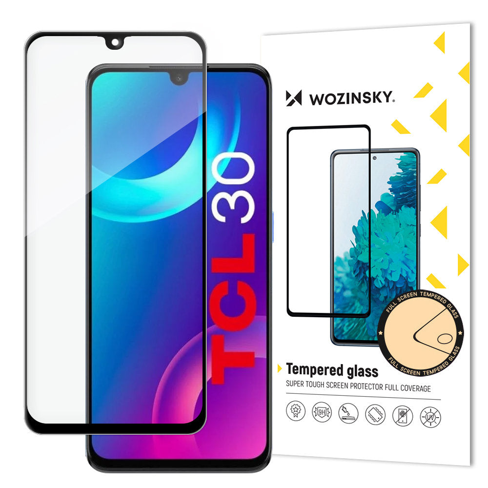 Wozinsky super durable Full Glue tempered glass full screen with Case Friendly TCL 30 black frame - TopMag