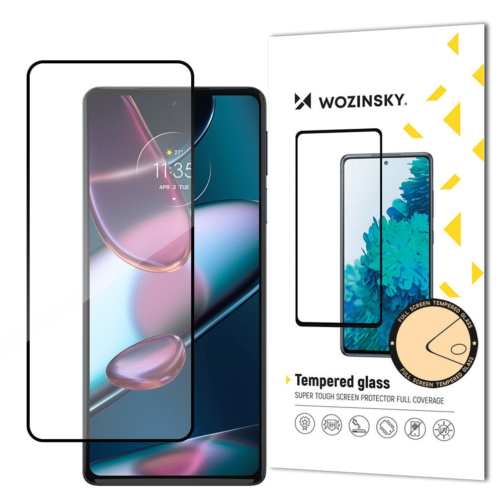 Wozinsky super durable Full Glue tempered glass full screen with frame Case Friendly Motorola Edge 30 black - TopMag