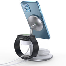 Заредете изображение във визуализатора на галерията – Choetech MagSafe 3 in 1 Magnetic Wireless Charger for iPhone, AirPods / Airpods Pro + Apple Watch Holder White (T586-F) - TopMag
