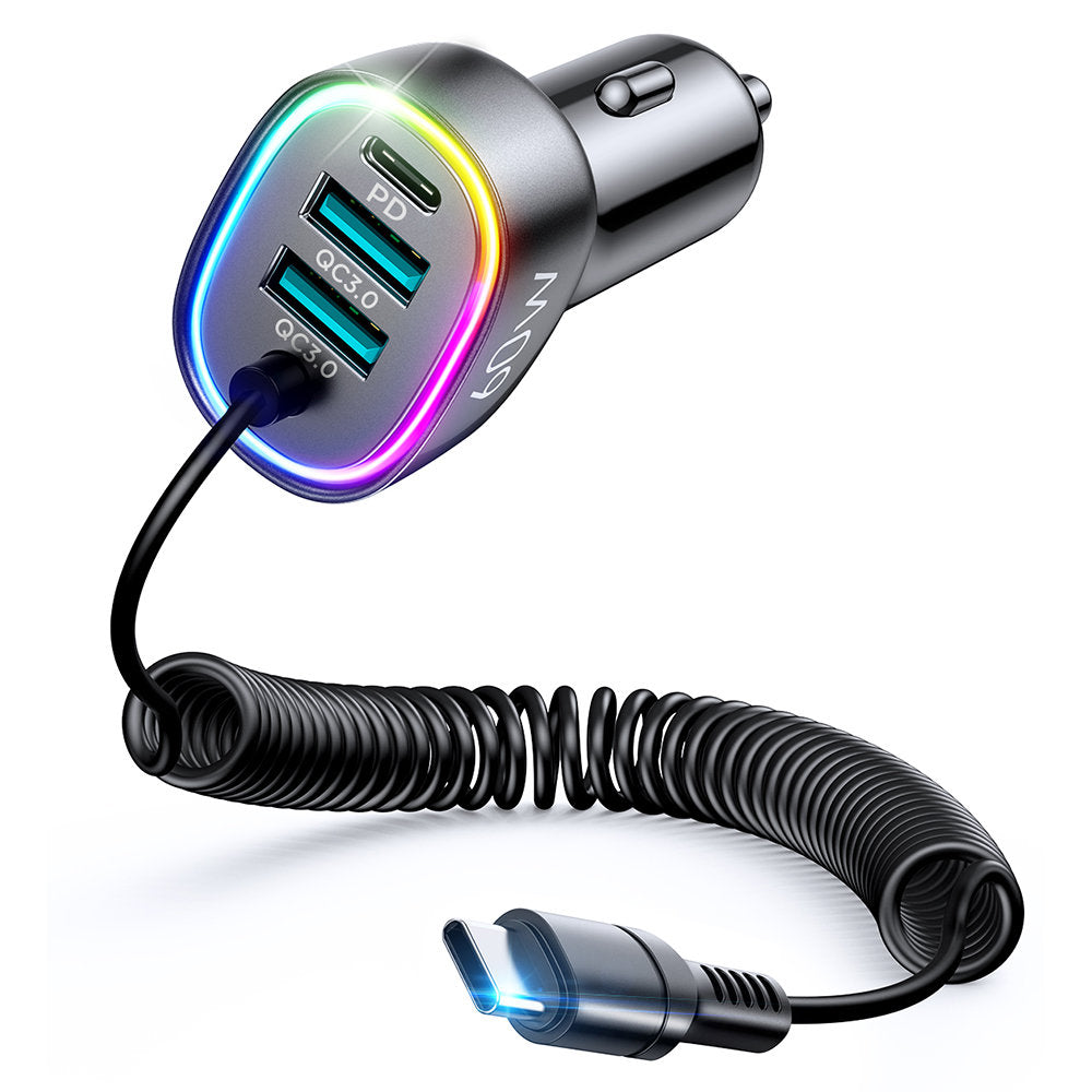 Joyroom 4 in 1 fast car charger PD, QC3.0, AFC, FCP with USB Type C cable 1.6m 60W black (JR-CL19) - TopMag
