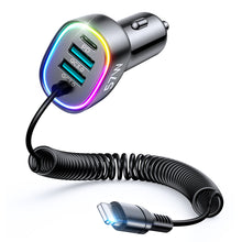 Заредете изображение във визуализатора на галерията – Joyroom 4 in 1 Fast Car Charger PD, QC3.0, AFC, FCP with 1.6m 57W Lightning Cable Black (JR-CL20) - TopMag
