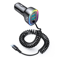 Заредете изображение във визуализатора на галерията – Joyroom 4 in 1 Fast Car Charger PD, QC3.0, AFC, FCP with 1.6m 57W Lightning Cable Black (JR-CL20) - TopMag

