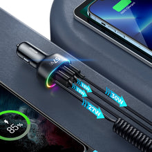 Заредете изображение във визуализатора на галерията – Joyroom 4 in 1 Fast Car Charger PD, QC3.0, AFC, FCP with 1.6m 57W Lightning Cable Black (JR-CL20) - TopMag
