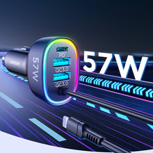 Заредете изображение във визуализатора на галерията – Joyroom 4 in 1 Fast Car Charger PD, QC3.0, AFC, FCP with 1.6m 57W Lightning Cable Black (JR-CL20) - TopMag
