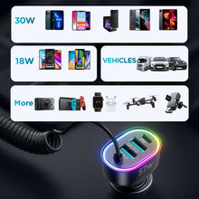Заредете изображение във визуализатора на галерията – Joyroom 4 in 1 Fast Car Charger PD, QC3.0, AFC, FCP with 1.6m 57W Lightning Cable Black (JR-CL20) - TopMag
