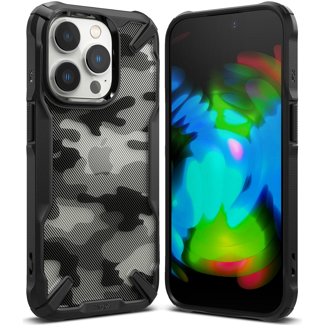 Ringke Fusion X Design case armored cover with frame for iPhone 14 Pro Black Camo Black (FX643E73) - TopMag