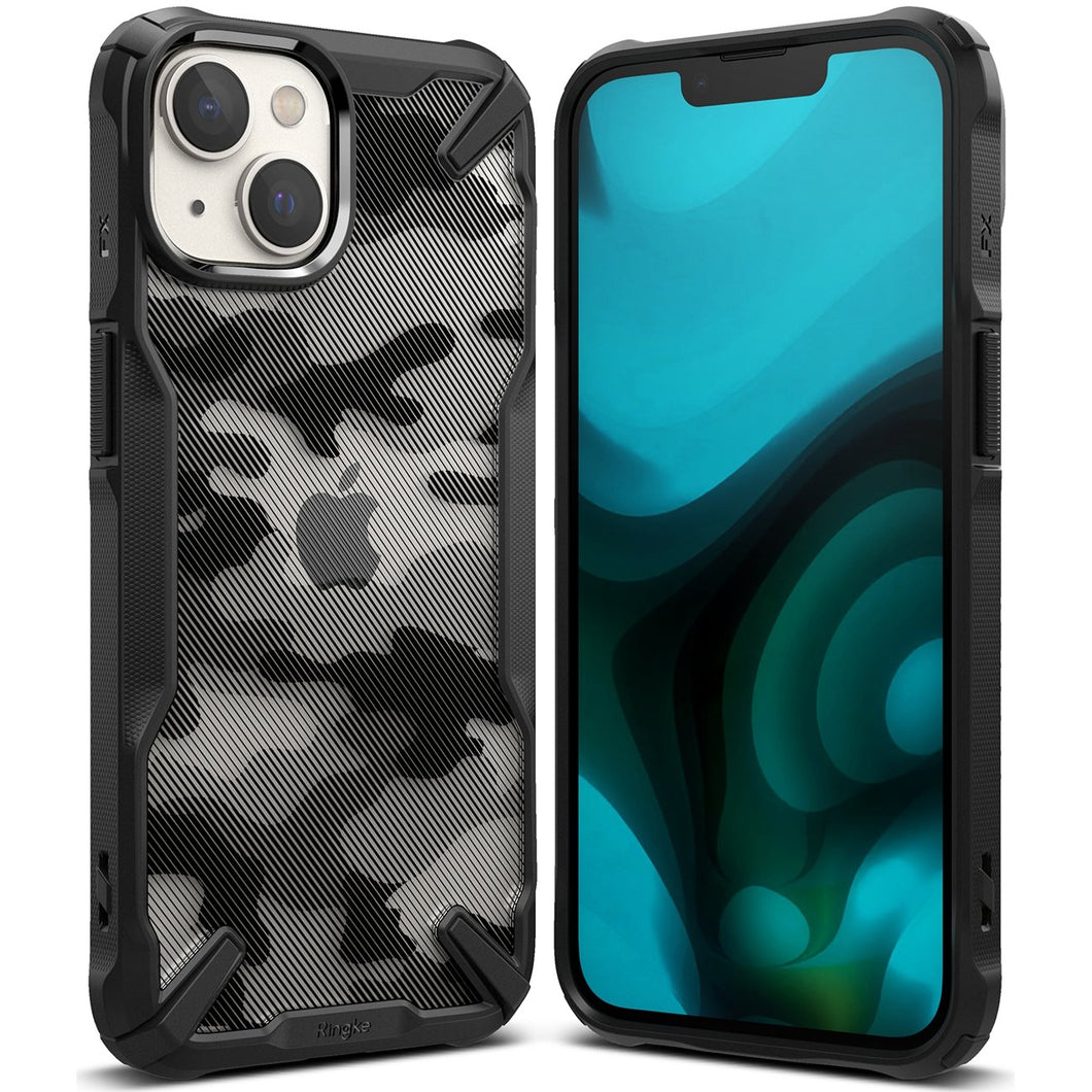 Ringke Fusion X Design case armored cover with frame for iPhone 14 Black Camo Black (FX635E73) - TopMag