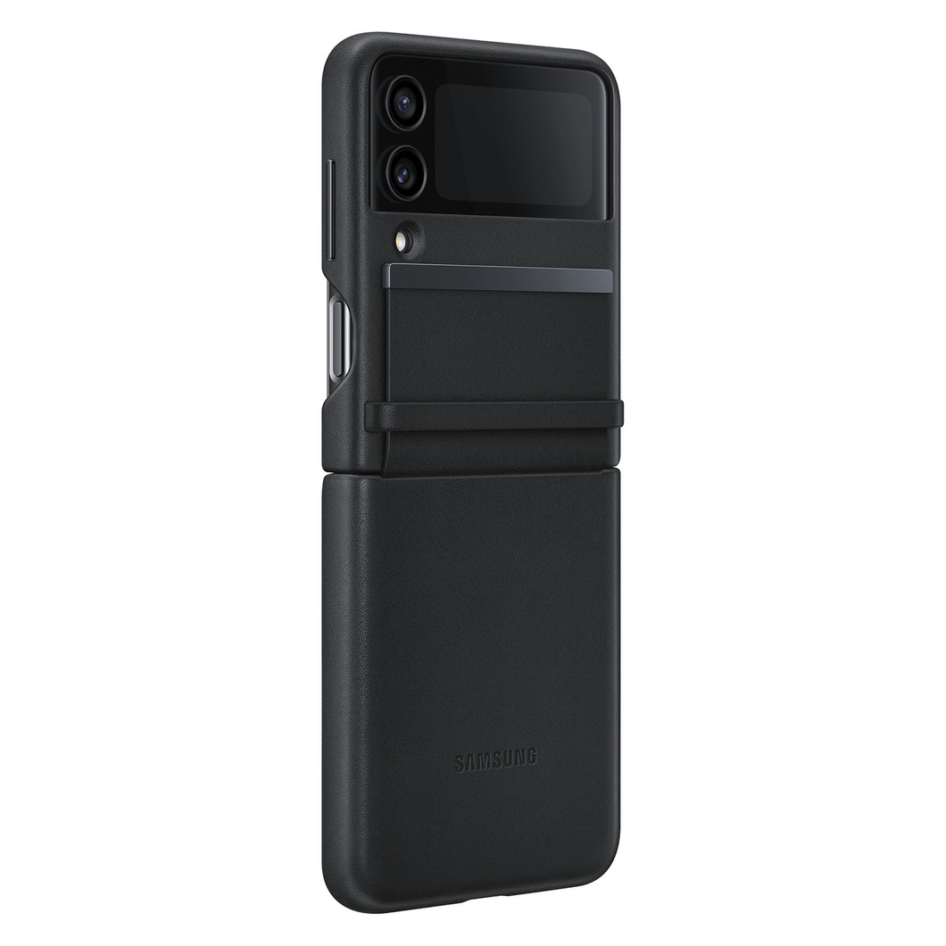 Samsung Flap Leather Cover Leather Case for Samsung Galaxy Z Flip4 Folding Leather Case Black (EF-VF721LBEGWW) - TopMag