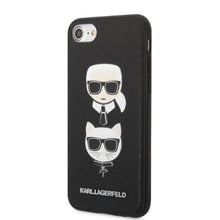 Заредете изображение във визуализатора на галерията – Karl Lagerfeld KLHCI8SAKICKCBK iPhone 7/8 / SE 2020 / SE 2022 black/black hardcase Saffiano Karl&amp;Choupette Head
