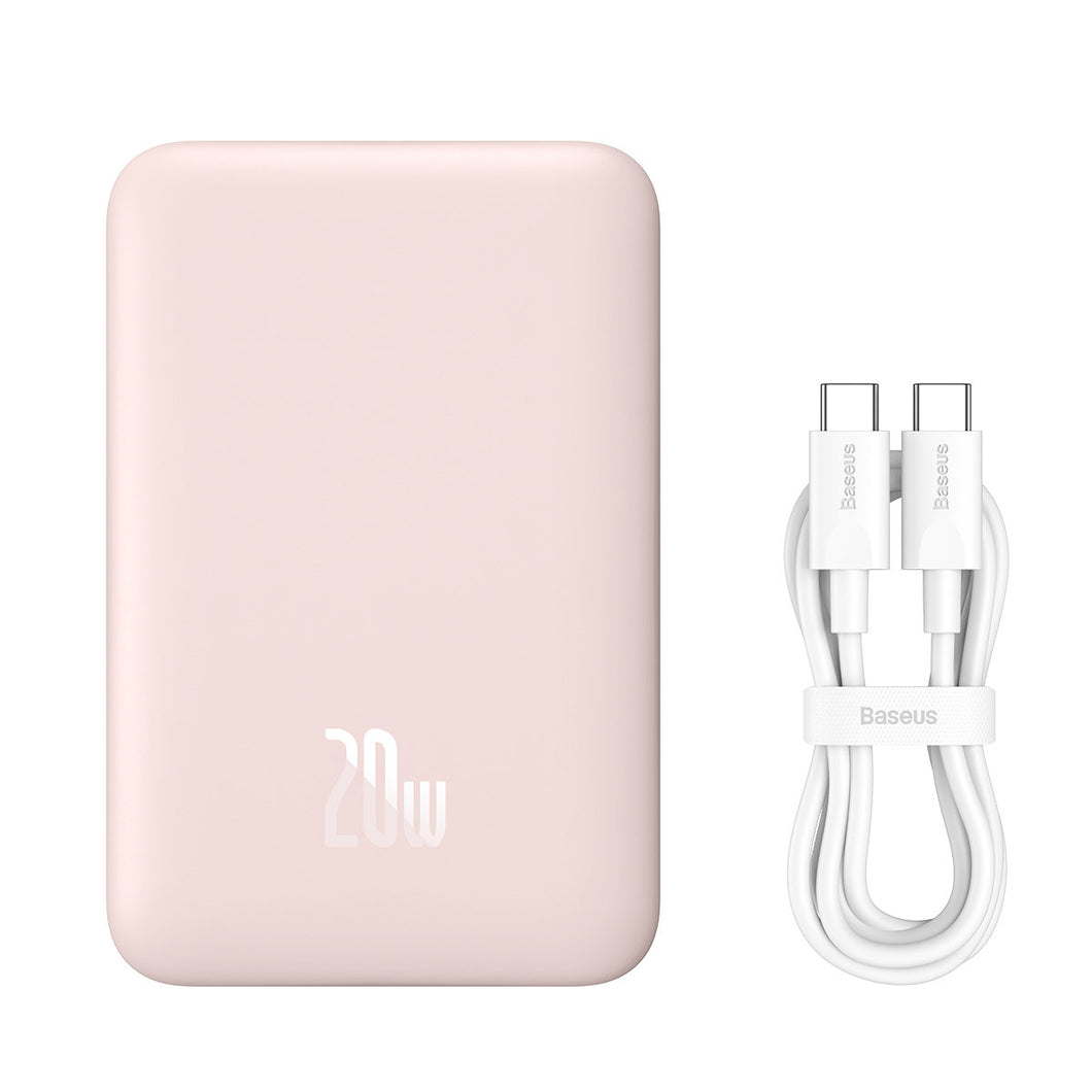 Baseus Magnetic Mini fast charging mini power bank 10000mAh 20W pink + cable Type-C - Type-C 60W (20V / 3A) 0.5m white (PPCX030004) - TopMag
