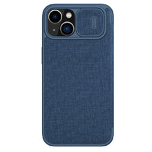 Заредете изображение във визуализатора на галерията – Nillkin Qin Cloth Pro Case Case For iPhone 14 Camera Protector Holster Cover Flip Case Blue
