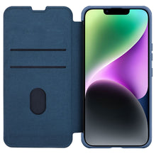 Заредете изображение във визуализатора на галерията – Nillkin Qin Cloth Pro Case Case For iPhone 14 Camera Protector Holster Cover Flip Case Blue

