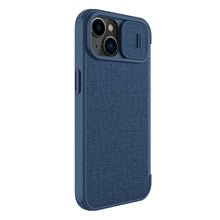 Заредете изображение във визуализатора на галерията – Nillkin Qin Cloth Pro Case Case For iPhone 14 Camera Protector Holster Cover Flip Case Blue
