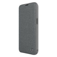 Заредете изображение във визуализатора на галерията – Nillkin Qin Cloth Pro Case Case For iPhone 14 Camera Protector Holster Cover Flip Case Gray
