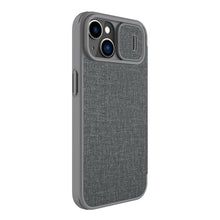 Заредете изображение във визуализатора на галерията – Nillkin Qin Cloth Pro Case Case For iPhone 14 Camera Protector Holster Cover Flip Case Gray

