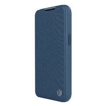 Заредете изображение във визуализатора на галерията – Nillkin Qin Cloth Pro Case Case For iPhone 14 Pro Camera Protector Holster Cover Flip Case Blue
