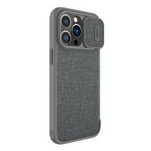 Заредете изображение във визуализатора на галерията – Nillkin Qin Cloth Pro Case Case For iPhone 14 Pro Camera Protector Holster Cover Flip Case Gray
