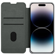 Заредете изображение във визуализатора на галерията – Nillkin Qin Cloth Pro Case Case For iPhone 14 Pro Camera Protector Holster Cover Flip Case Gray
