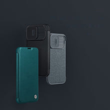 Заредете изображение във визуализатора на галерията – Nillkin Qin Cloth Pro Case Case For iPhone 14 Pro Camera Protector Holster Cover Flip Case Gray
