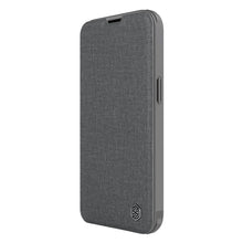 Заредете изображение във визуализатора на галерията – Nillkin Qin Cloth Pro Case Case For iPhone 14 Pro Max Camera Protector Holster Cover Flip Case Gray
