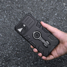 Заредете изображение във визуализатора на галерията – Nillkin CamShield Armor Pro Magnetic Case for iPhone 14 MagSafe armored cover stand ring black
