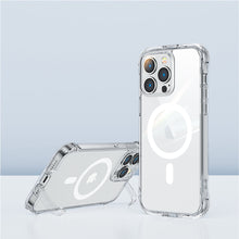 Заредете изображение във визуализатора на галерията – Joyroom Magnetic Defender Magnetic Case for iPhone 14 Pro Armored Case with Hooks Stand Clear (MagSafe Compatible) - TopMag
