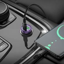 Заредете изображение във визуализатора на галерията – Borofone Car charger BZ26A Shadow - USB + Type C - PD 43W 3A with Type C to Type C cable transparent-purple
