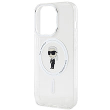 Заредете изображение във визуализатора на галерията – Original Pouch KARL LAGERFELD hardcase IML Ikonik Magsafe KLHMP15LHFCKNOT for Iphone 15 Pro Transparent

