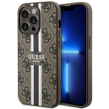 Заредете изображение във визуализатора на галерията – Guess GUHMP14XP4RPSW iPhone 14 Pro Max 6.7" brown/brown hardcase 4G Printed Stripes MagSafe
