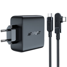 Заредете изображение във визуализатора на галерията – Acefast fast charger GaN 3xUSB-C/1xUSB-A 100W black + angled cable USB-C - USB-C 100W 2m black

