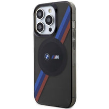 Заредете изображение във визуализатора на галерията – Case BMW BMHMP14LHDTK iPhone 14 Pro 6.1" grey/grey Tricolor Stripes MagSafe
