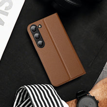 Заредете изображение във визуализатора на галерията – Dux Ducis Skin X2 case Samsung Galaxy S23+ flip case wallet stand brown
