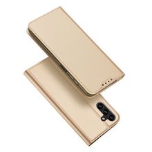 Заредете изображение във визуализатора на галерията – Dux Ducis Skin Pro Case for Samsung Galaxy A14 5G Flip Card Wallet Stand Gold
