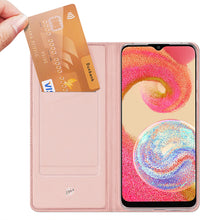 Заредете изображение във визуализатора на галерията – Dux Ducis Skin Pro Case for Samsung Galaxy A04e Flip Card Wallet Stand Pink
