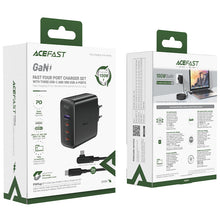 Заредете изображение във визуализатора на галерията – Acefast fast charger GaN 3xUSB-C/1xUSB-A 100W black + angled cable USB-C - USB-C 100W 2m black
