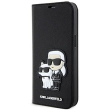 Заредете изображение във визуализатора на галерията – Karl Lagerfeld KLBKP14SSANKCPK iPhone 14 6.1" bookcase black/black Saffiano Karl &amp; Choupette
