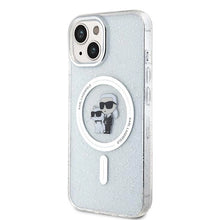 Заредете изображение във визуализатора на галерията – Karl Lagerfeld Karl&amp;Choupette Glitter MagSafe case for iPhone 15 - transparent
