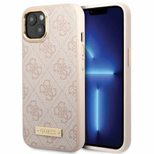 Заредете изображение във визуализатора на галерията – Guess GUHMP14SU4GPRP iPhone 14 6.1" pink/pink hard case 4G Logo Plate MagSafe

